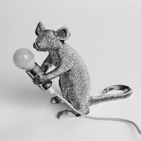 Настольная Лампа Мышь Mouse Lamp #2  H21 см Серебро в стиле Seletti - фото 27292