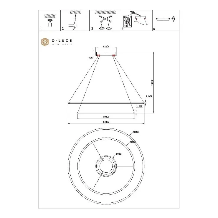 Светильник подвесной Function Gold D80 + D60 4000К (светит вниз)