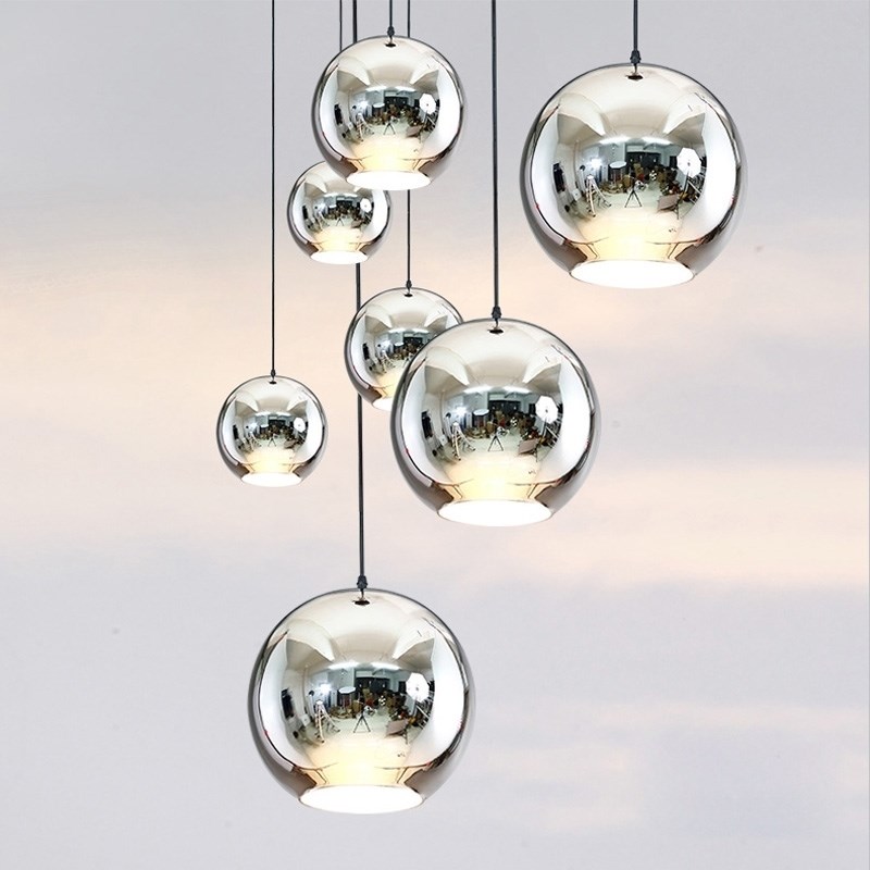 Люстра Copper Shade Chrome IV D20/30/45 в стиле Tom Dixon